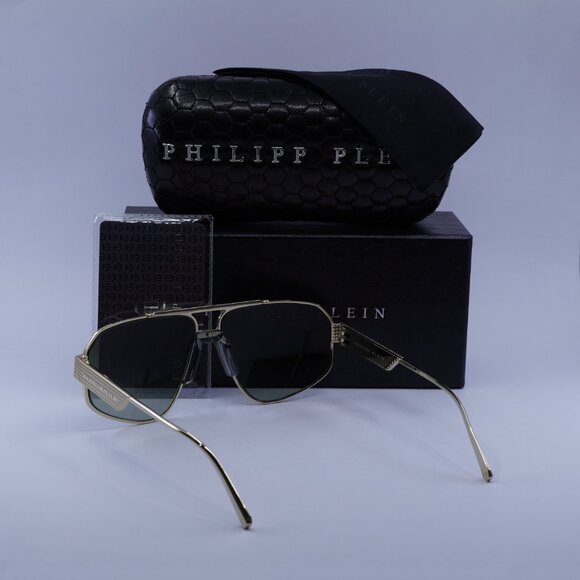 Philipp Plein SPP106M 08FF Aviator Sunglasses – Gold/Green Gradient - Picture 10 of 10